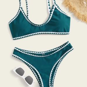 SHEIN Green Whip Stitch Bikini Swimsuit Size S